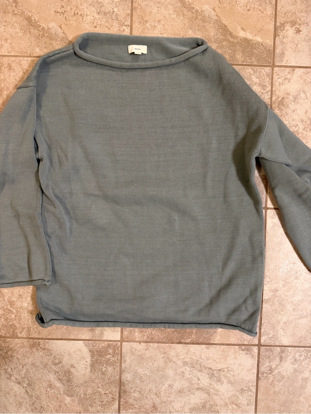 DONNI. The Cotton Knit Boat Neck Sweater in Sage NWOT - Picture 2 of 4